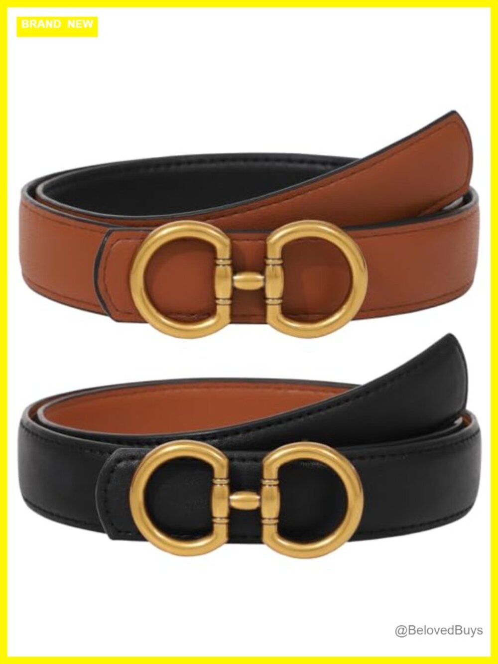 Women Reversible PU Leather Belt Skinny Golden Buckle Jeans